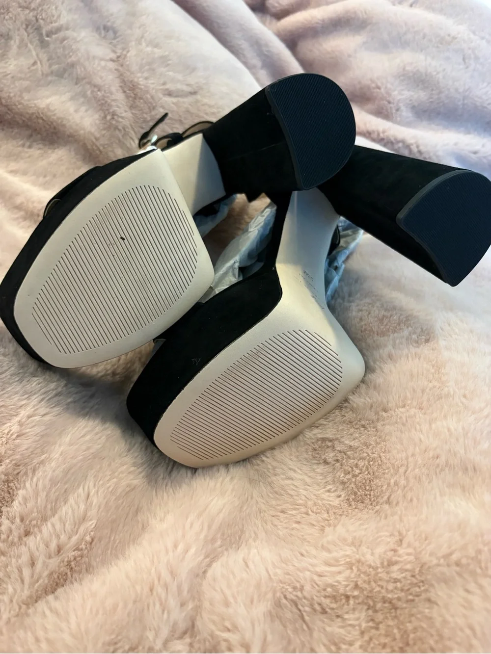 ANTONIO MELANI Black Suede Platform Block Heel Sandals